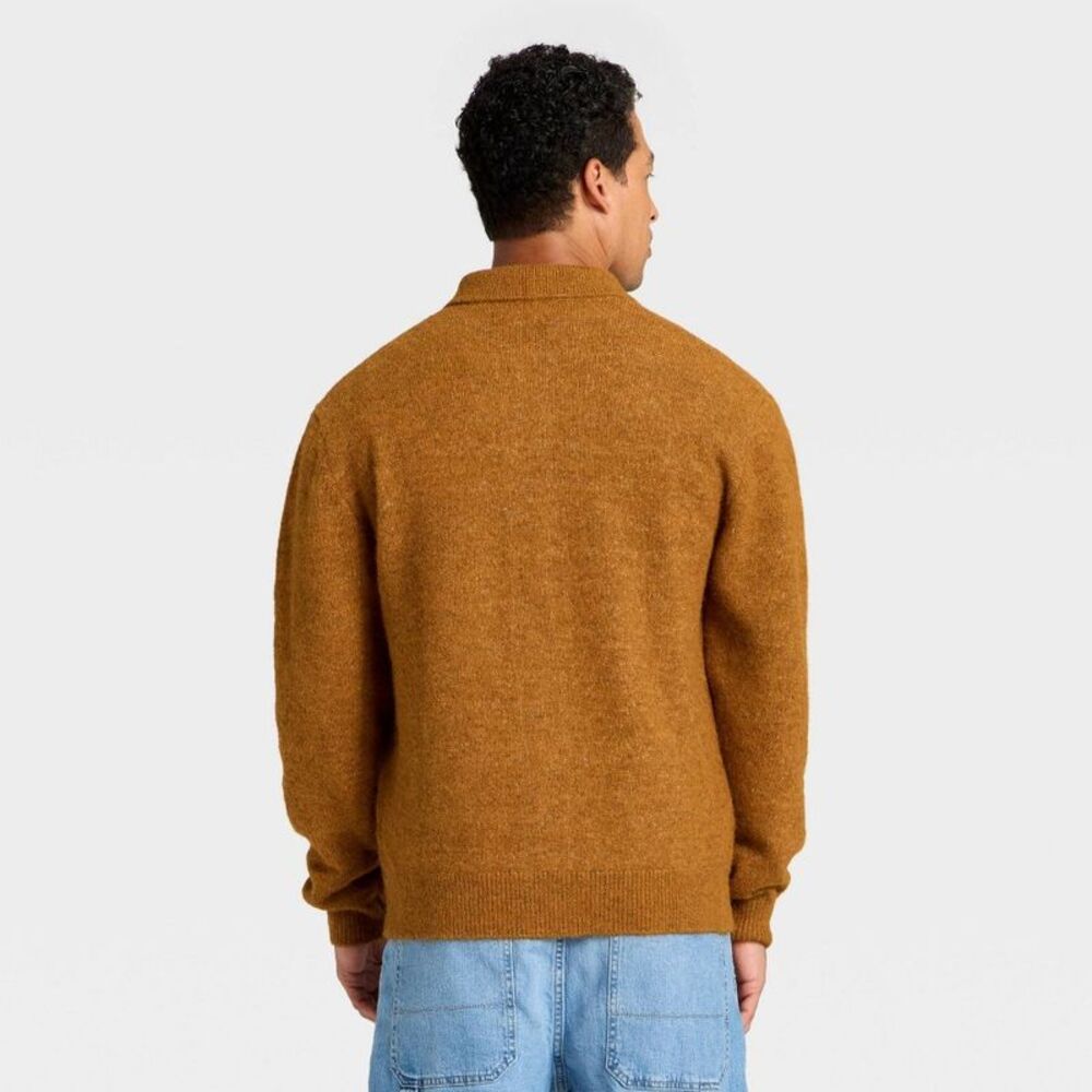 Men's Collared Cardigan Sweater - Goodfellow & Co Gold M - Picture 2 of 4